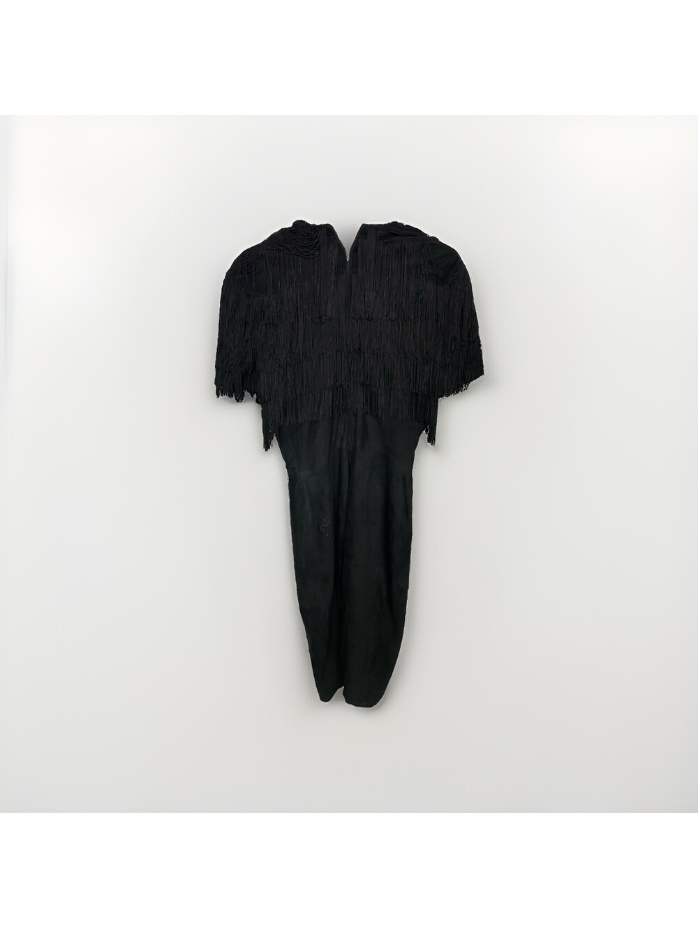 VTG 80s Vakko Dress Womens 10 Black Suede Fringe